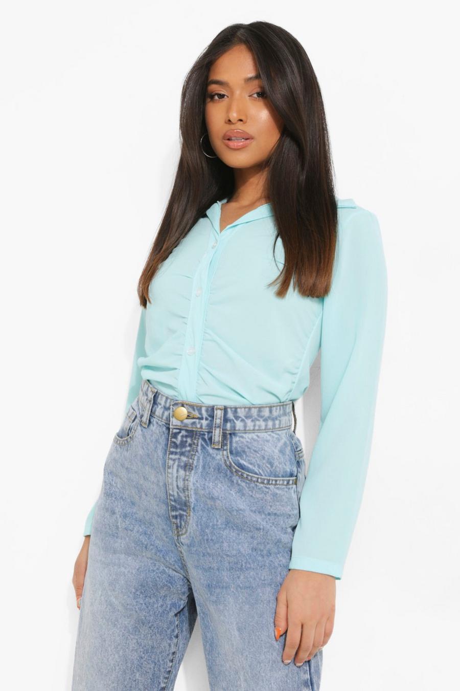 Pale blue Petite Ruched Front Shirt image number 1