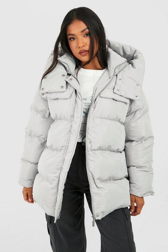 Petite Oversized Pocket Detail Puffer Jacket | boohoo USA Petite Oversized Pocket Detail Puffer Jacket | boohoo USA