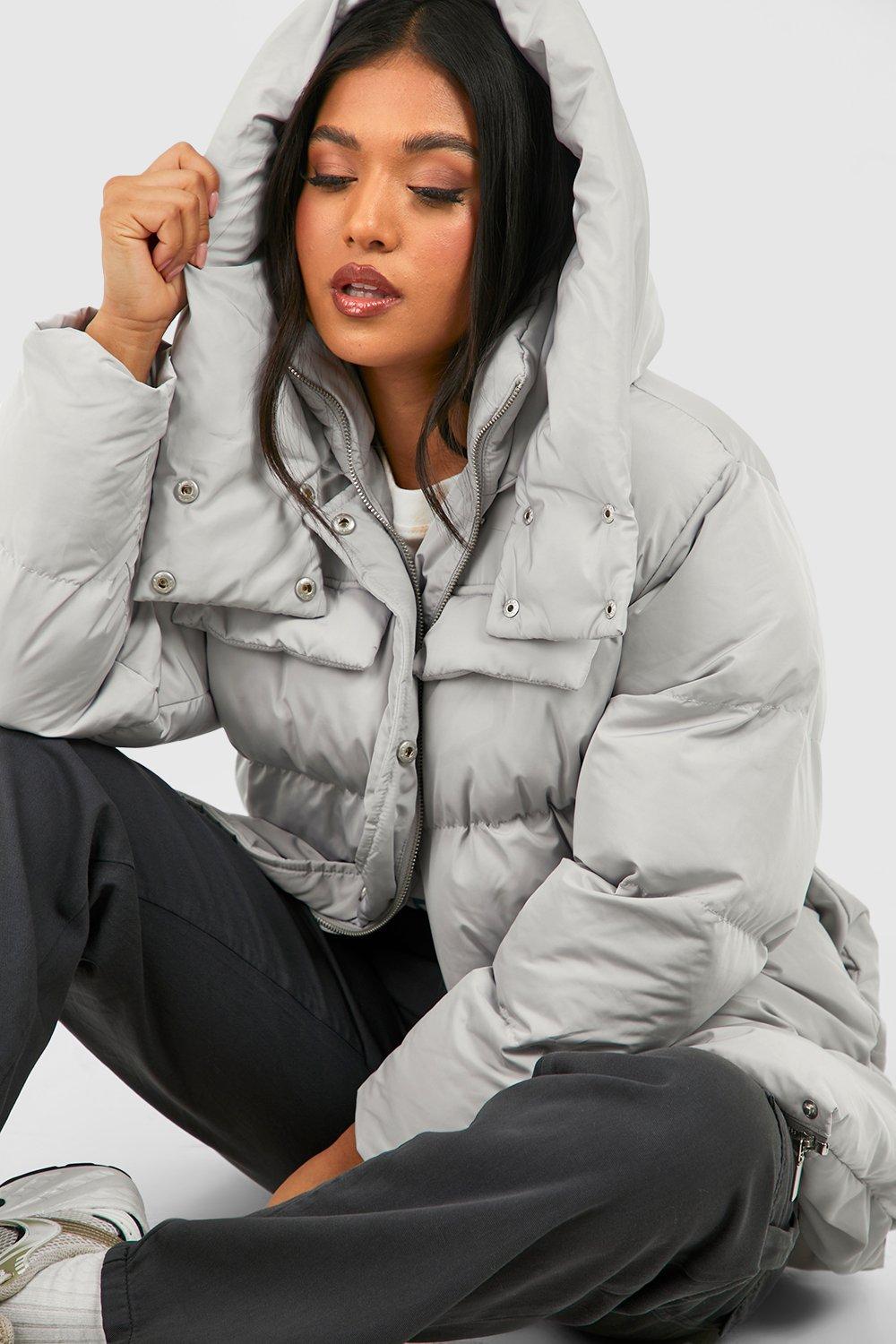 Grey puffer coat womens on sale