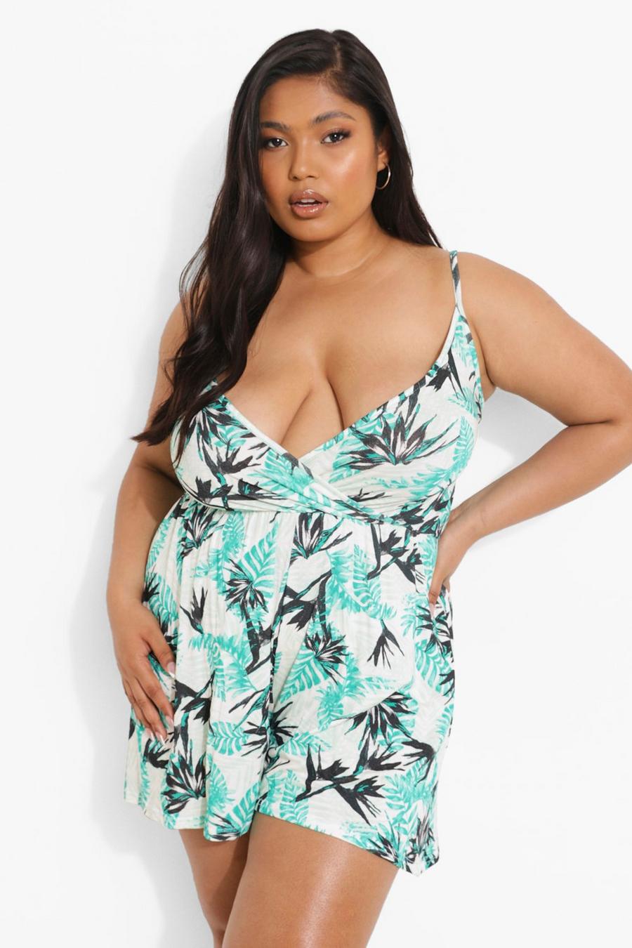Green Plus Tropical Wrap Flippy Playsuit image number 1