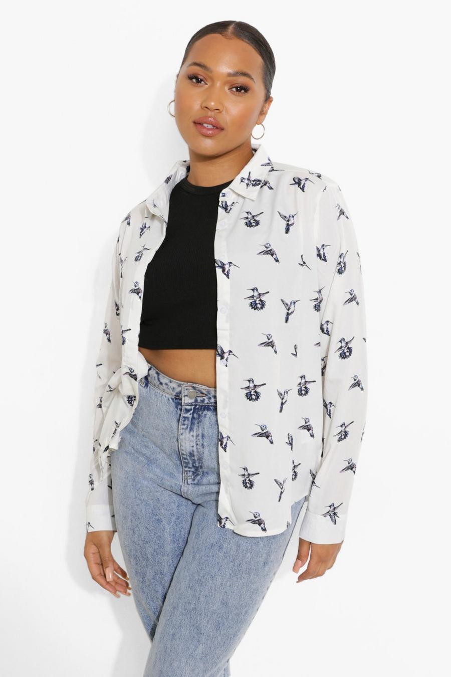 White Plus Butterfly Print Shirt image number 1