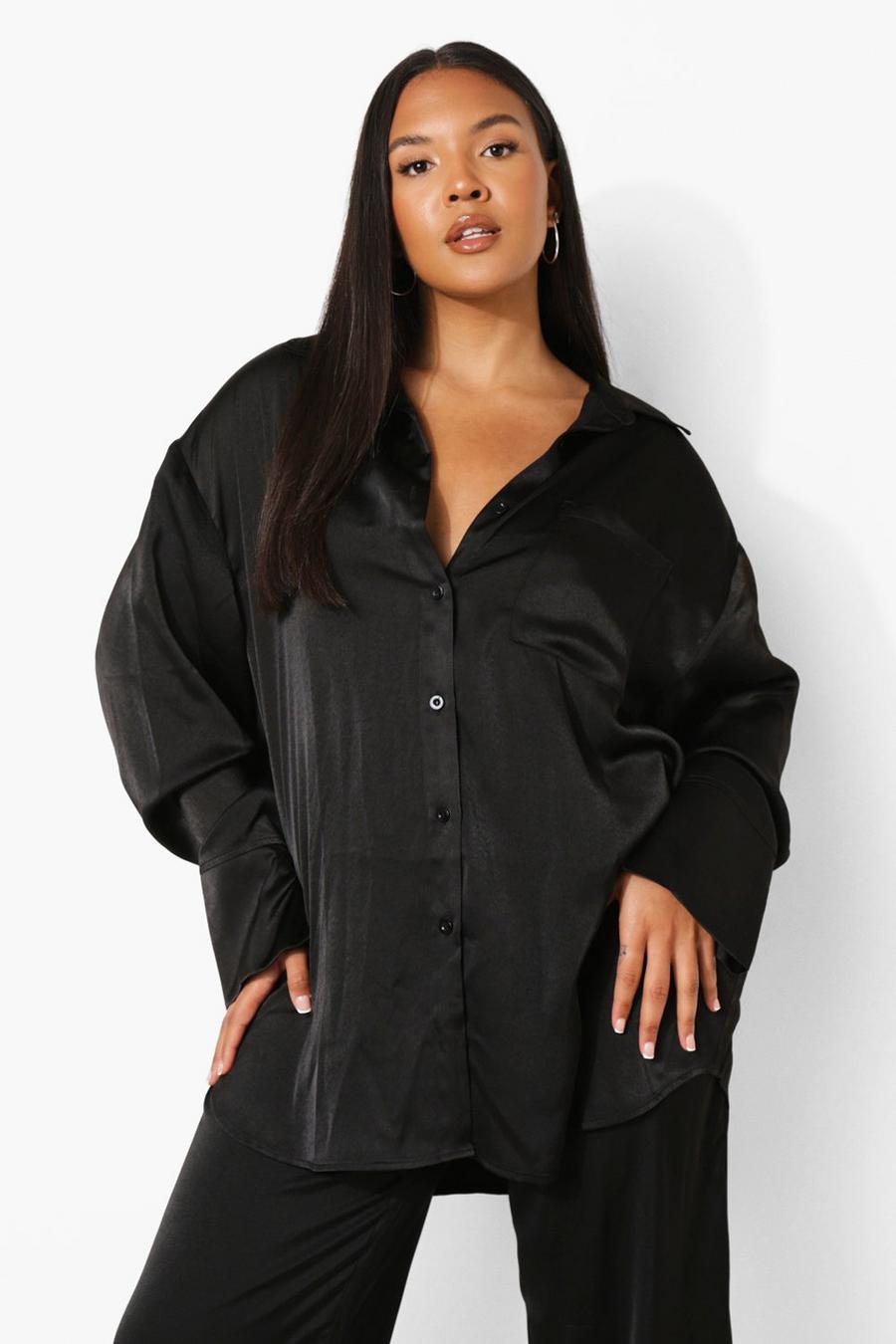 Black Plus Satin Bralette & Oversized Shirt