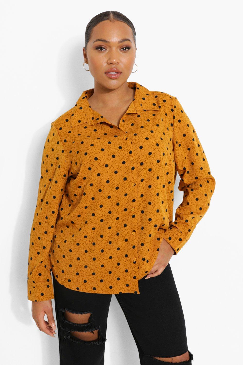 Plus Polka Dot Oversized Woven Shirt