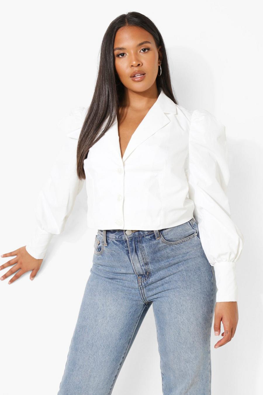 White Plus Puff Sleeve Tailored Shirt image number 1