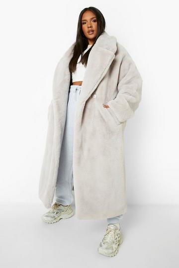 Plus Luxe Faux Fur Longline Coat grey
