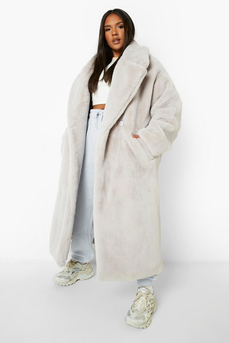 Cappotto lungo Plus Size Luxe in pelliccia sintetica, Grey