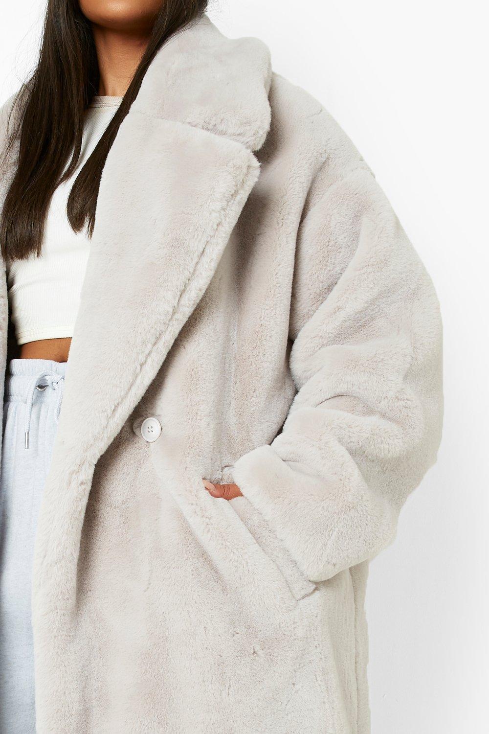 Boohoo grey fur coat hotsell