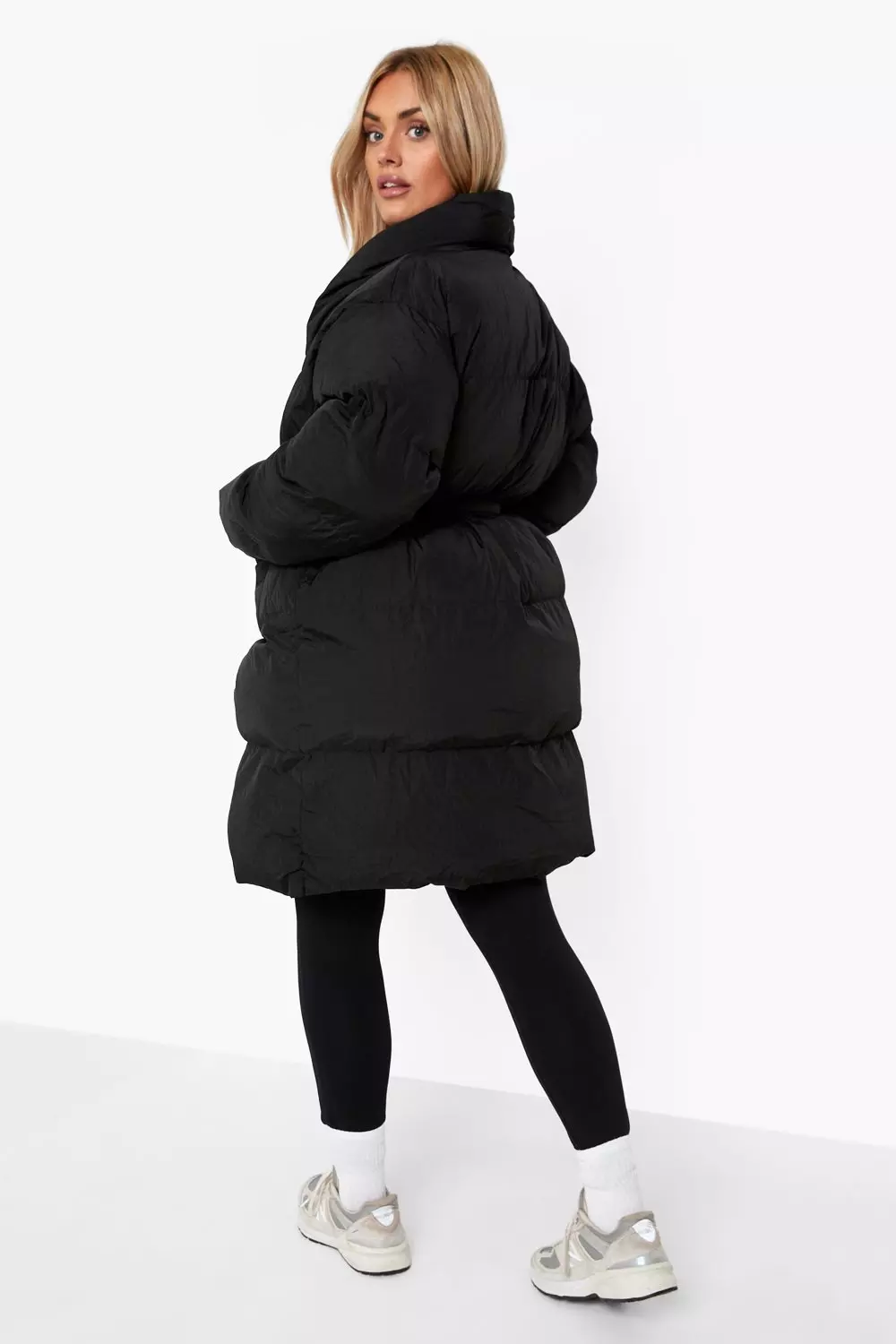 Plus size belted puffer sales coat