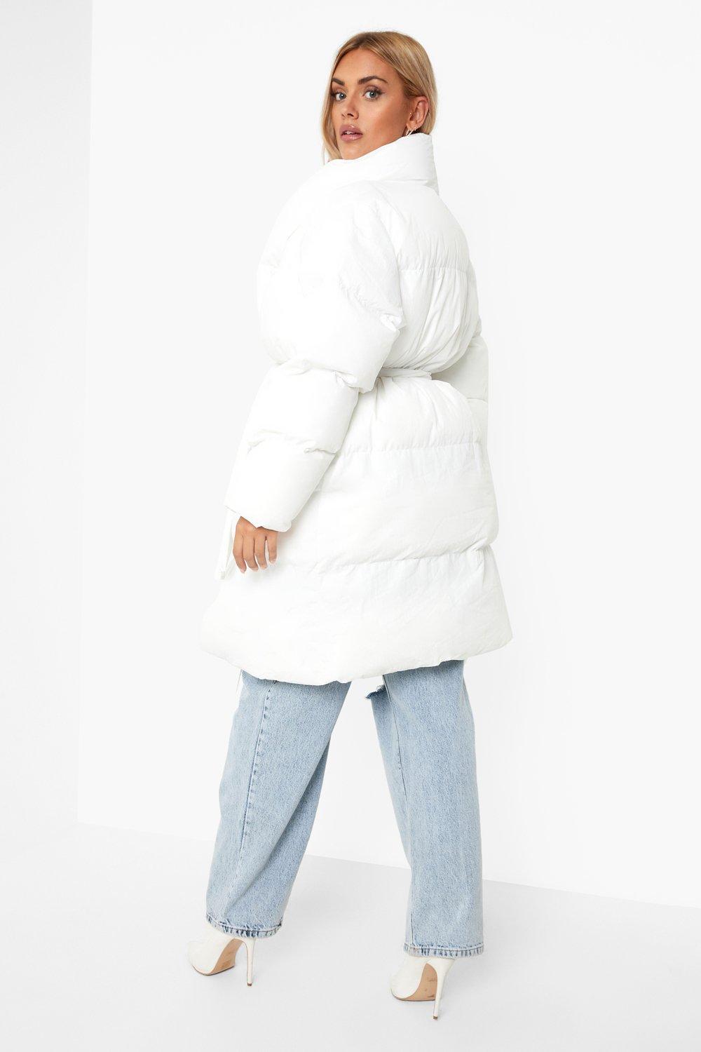 Plus Longline Wrap Belted Puffer Jacket boohoo