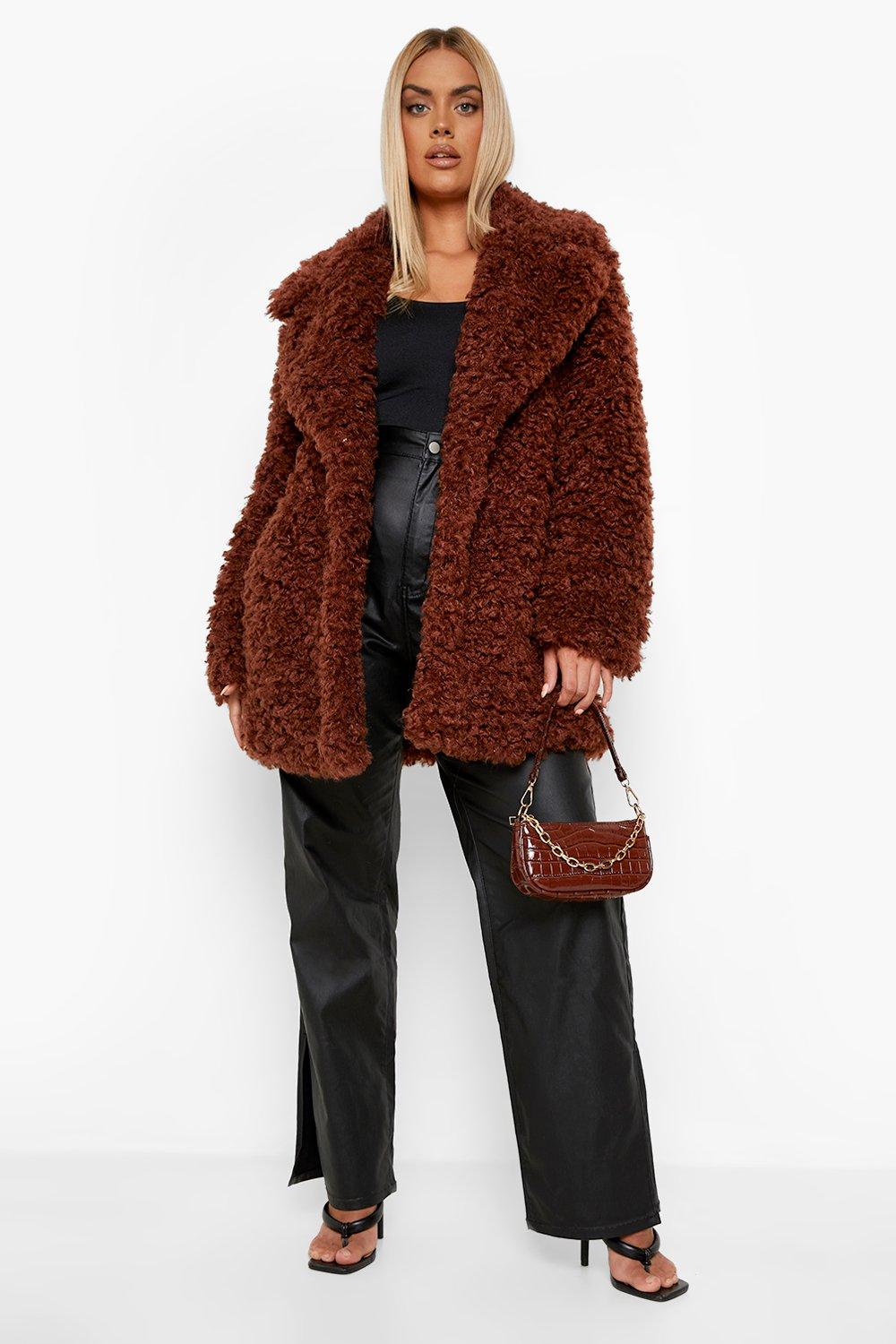 plus size brown teddy coat