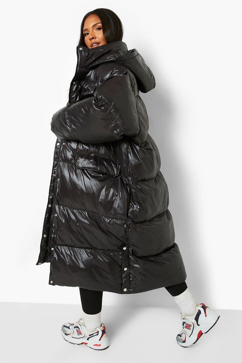 hooded maxi puffer coat