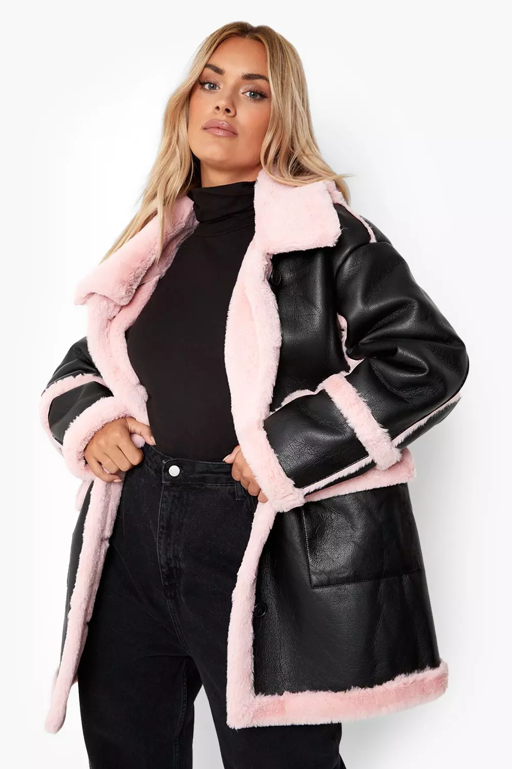 Missguided plus faux deals shearling biker jacket