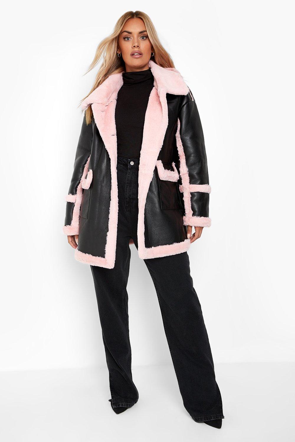 Plus size pink faux fur jacket best sale