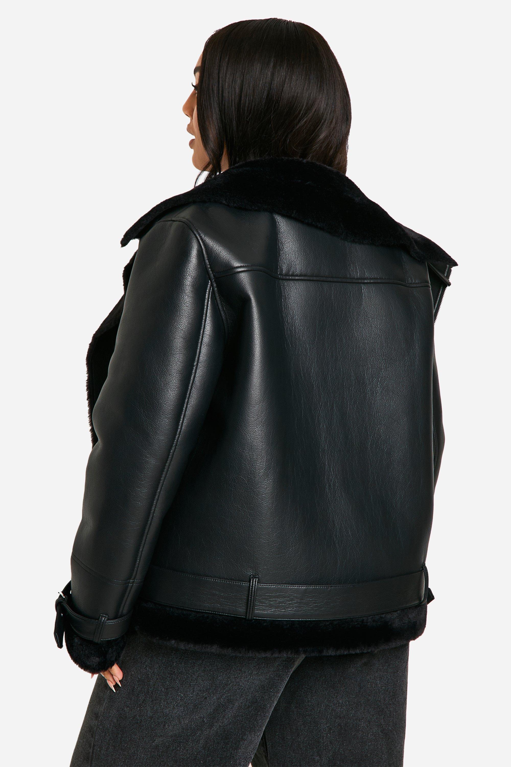 Plus Faux Leather Lined Oversized Aviator Jacket