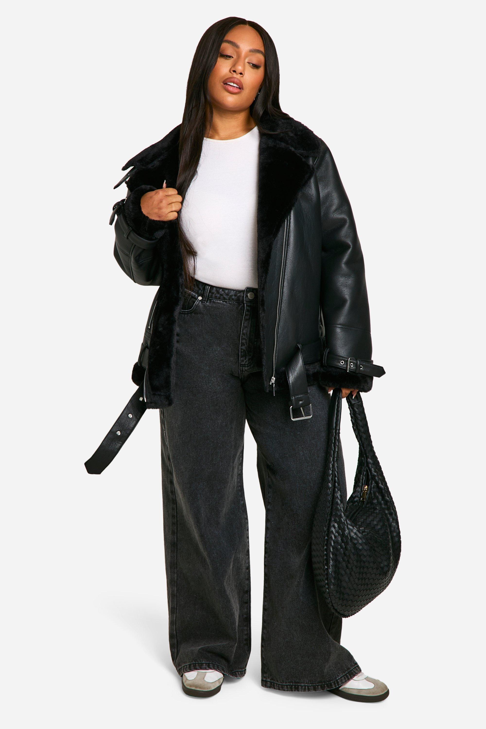 Plus size black aviator jacket hotsell