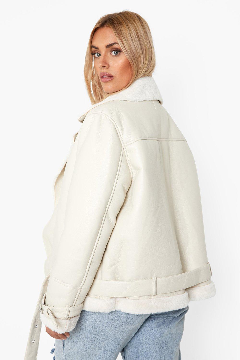 Plus Faux Leather Lined Oversized Aviator Jacket