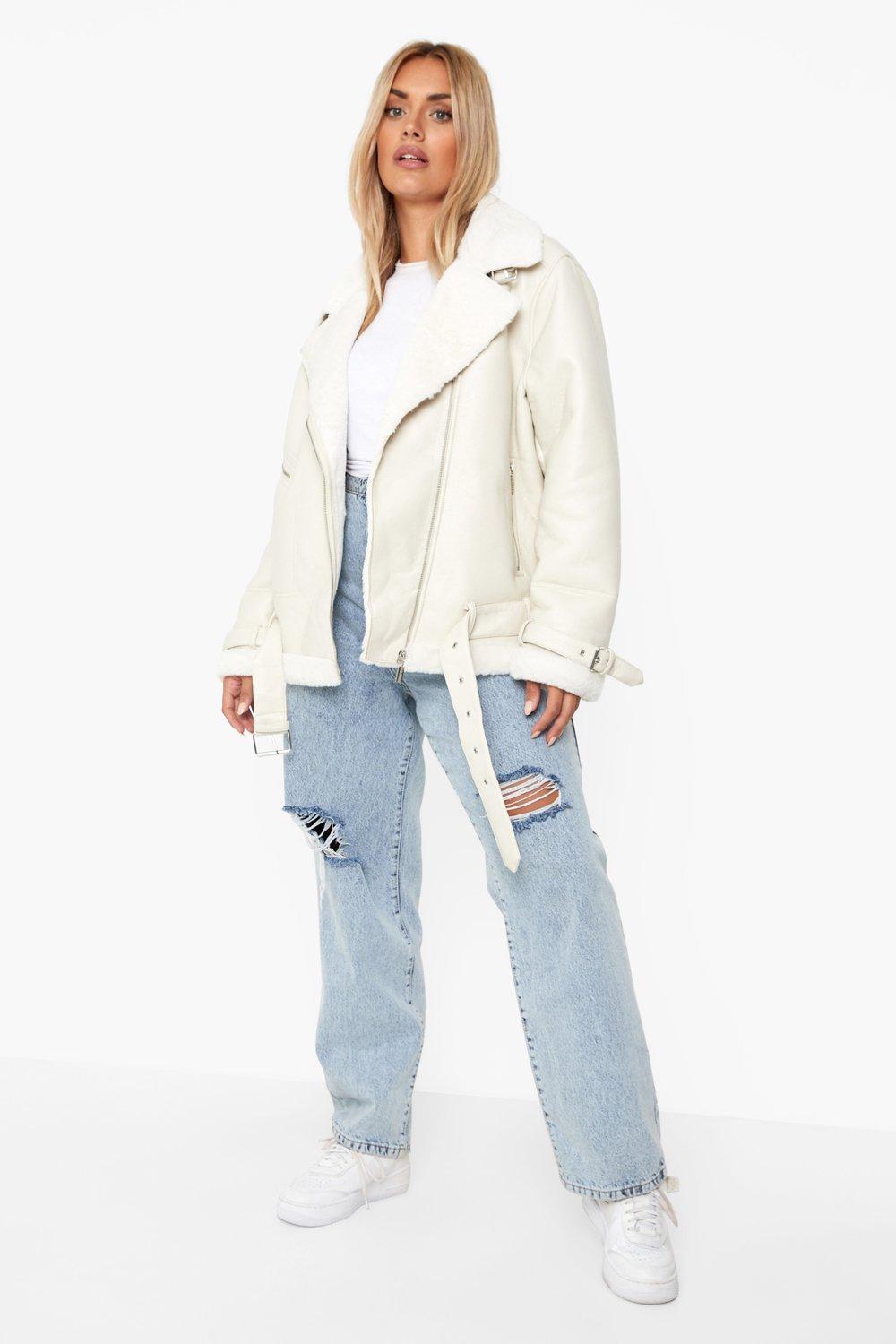 FAUX LEATHER OVERSIZE JACKET - White