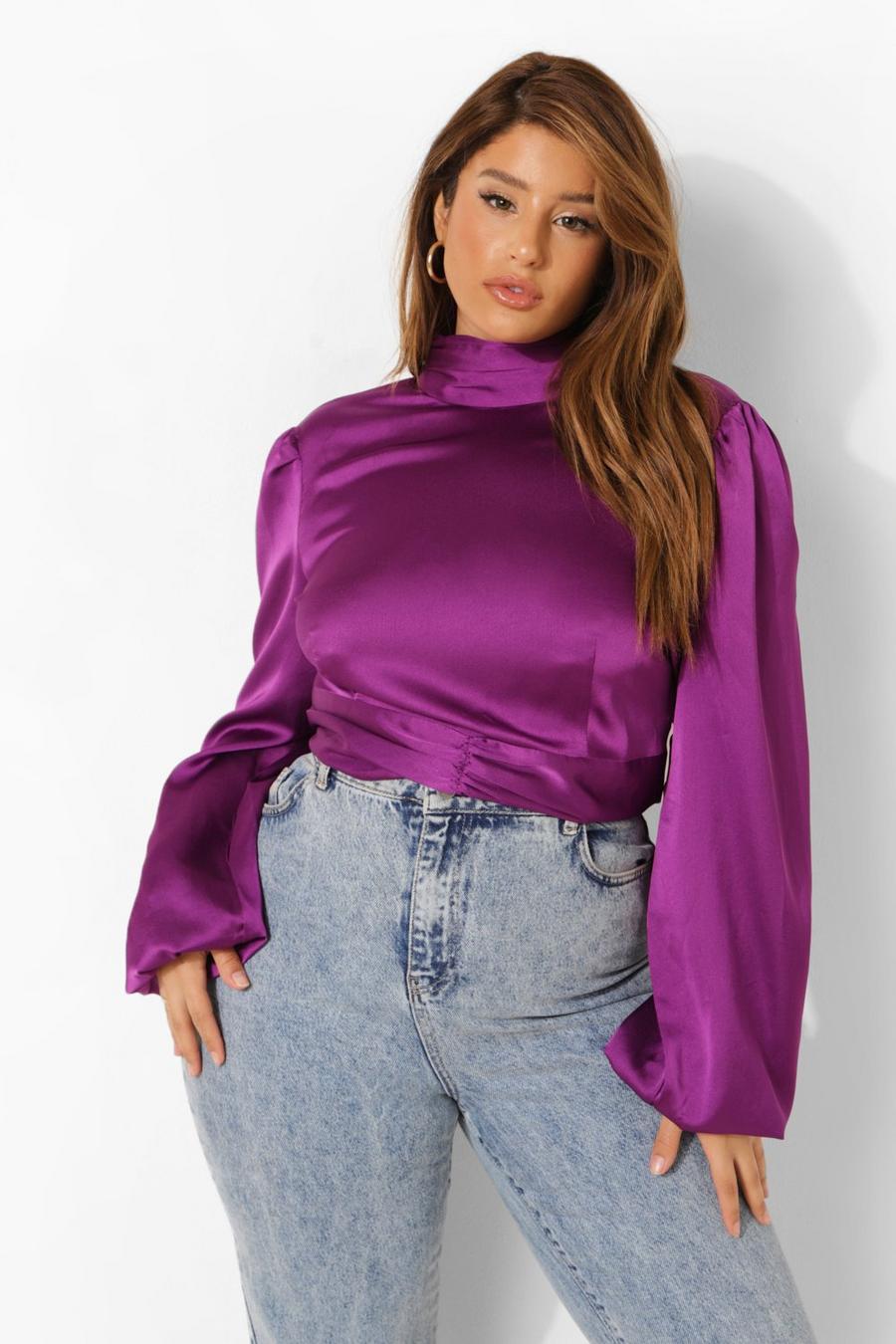Blusa Plus de raso con atadura en la espalda, Purple image number 1