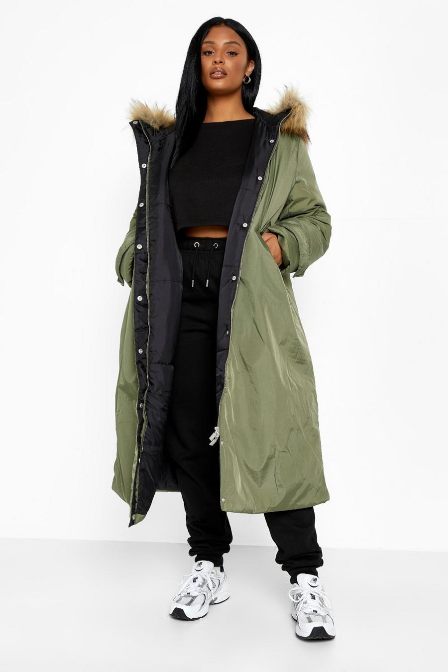 Khaki khakifarben Plus Faux Fur Hood Longline Parka Coat