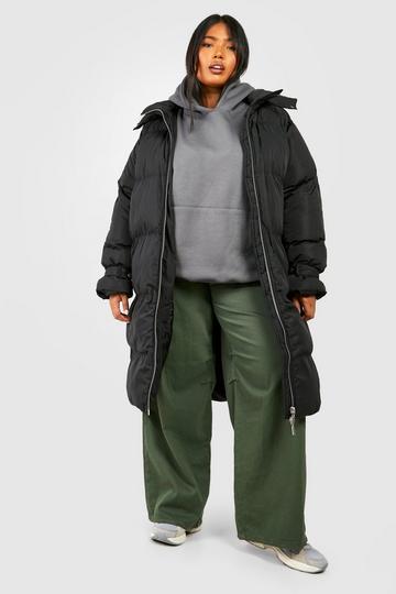 Black Plus Maxi Faux Fur Trim Puffer Jacket