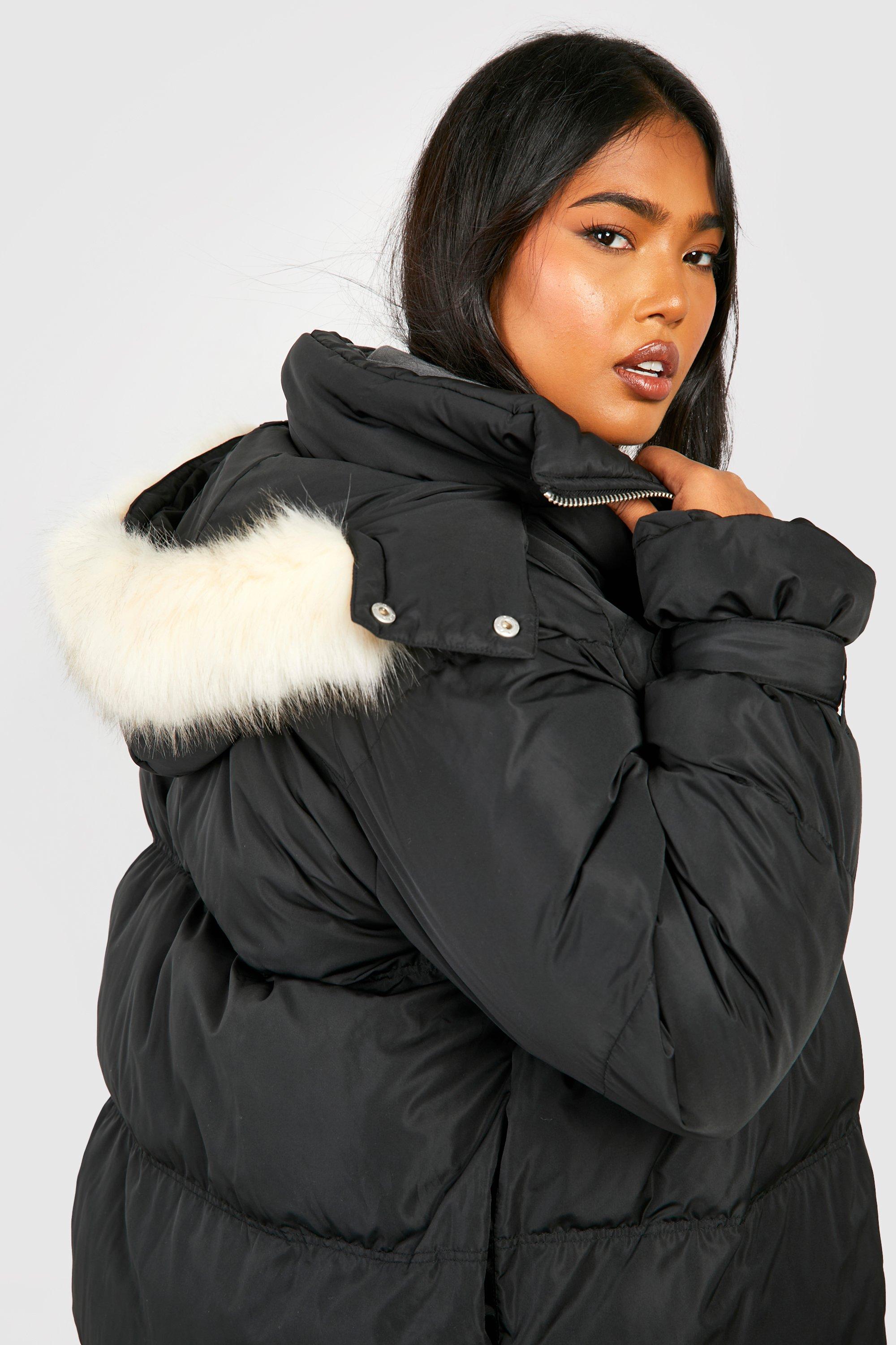 Plus Maxi Faux Fur Trim Puffer Jacket