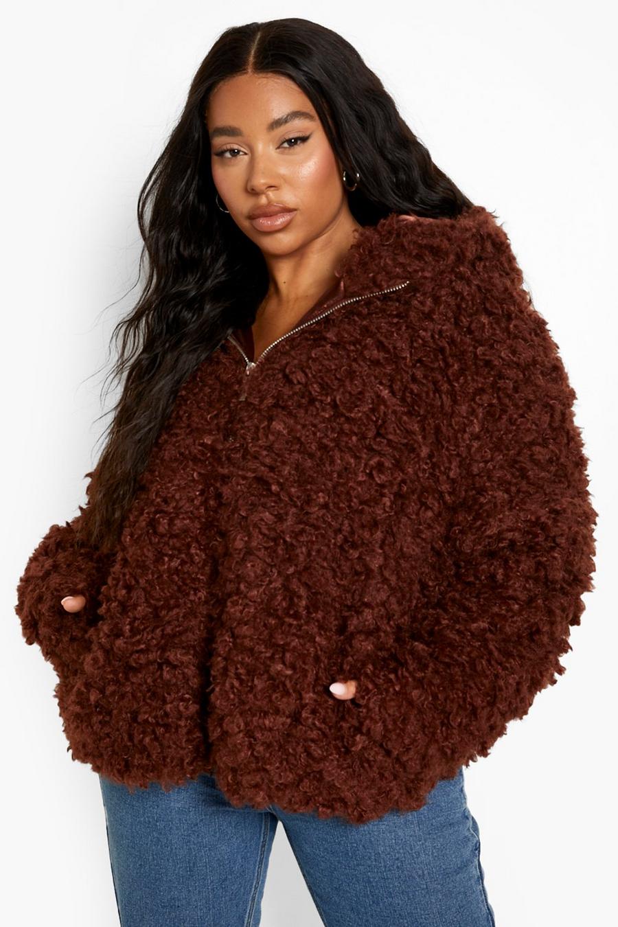 Women Plus Size Button Plush Tops Faux Fur Solid Color Hooded Loose Cardigan Coat Winter Jacket S-5XL 