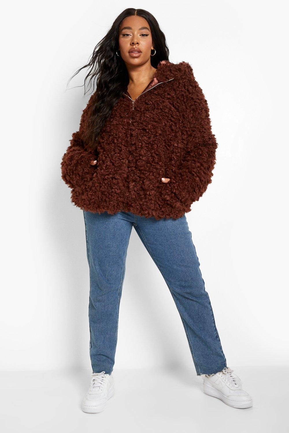 Brown fur store hooded jacket