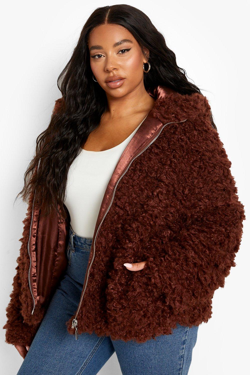 Plus size faux shop fur hooded jacket