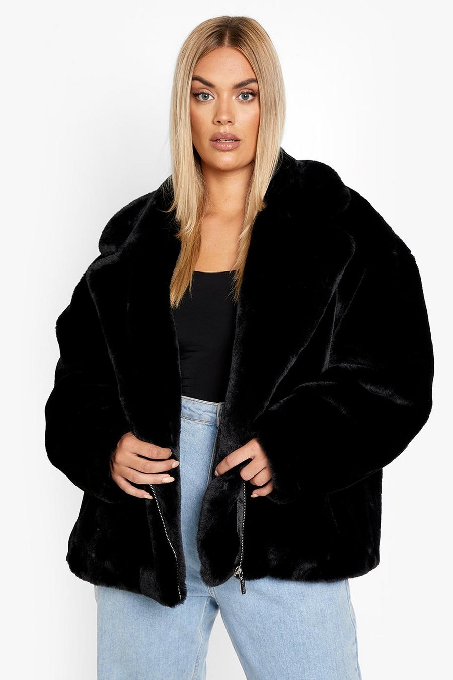 Grande taille - Manteau en fausse fourrure luxe, Black image number 1