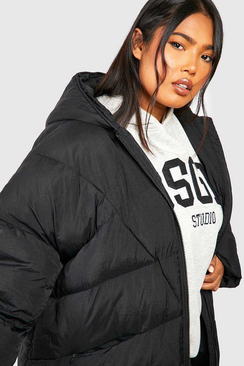 Black puffer jacket store boohoo