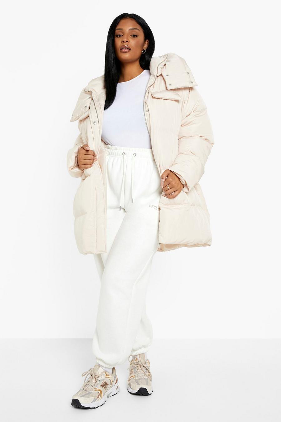 Ecru white Plus Oversized Pocket Detail Puffer Jacket