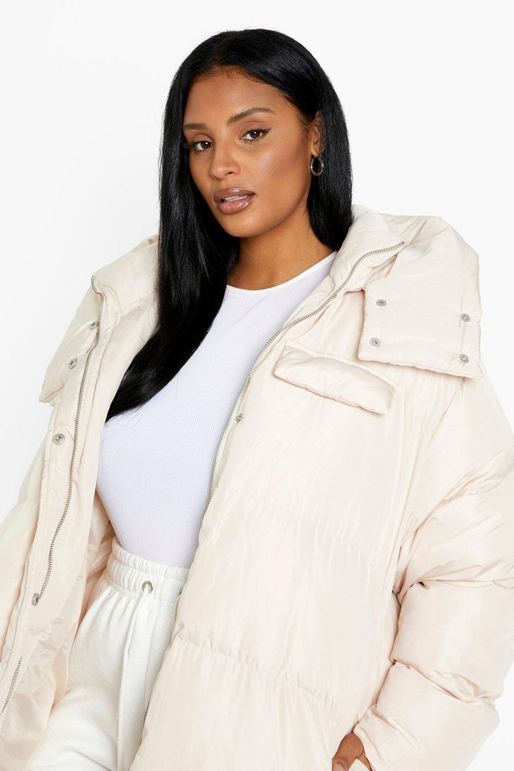 Plus Oversized Pocket Detail Puffer Jacket