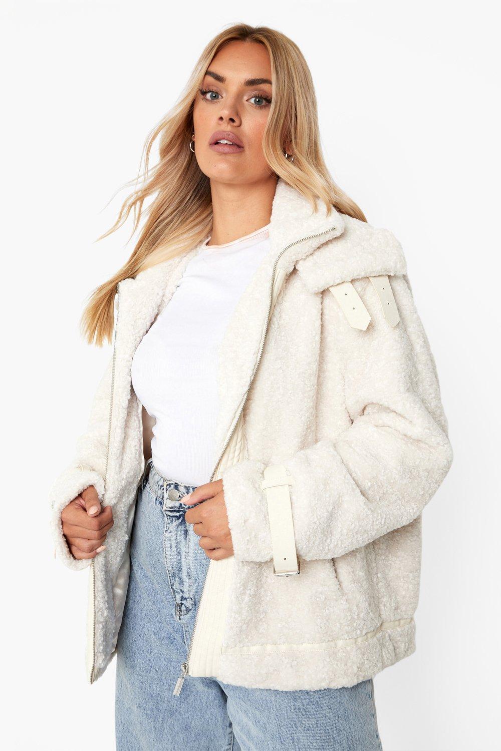 cream teddy aviator coat