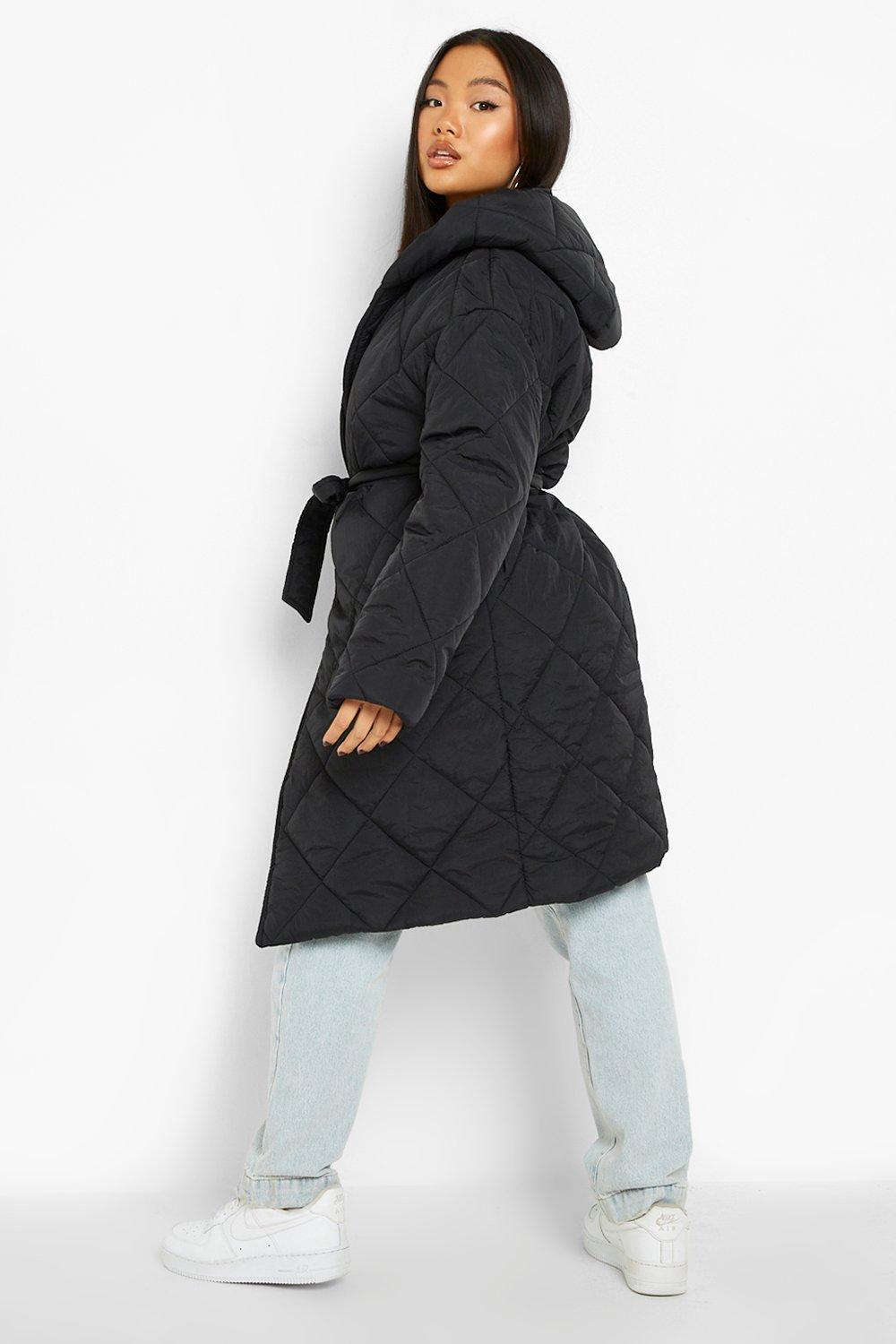 Petite Diamond Quilted Belted Puffer Jacket