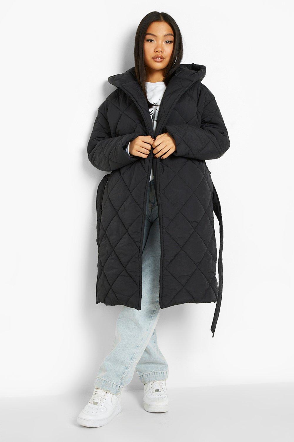 Petite Diamond Quilted Belted Puffer Jacket