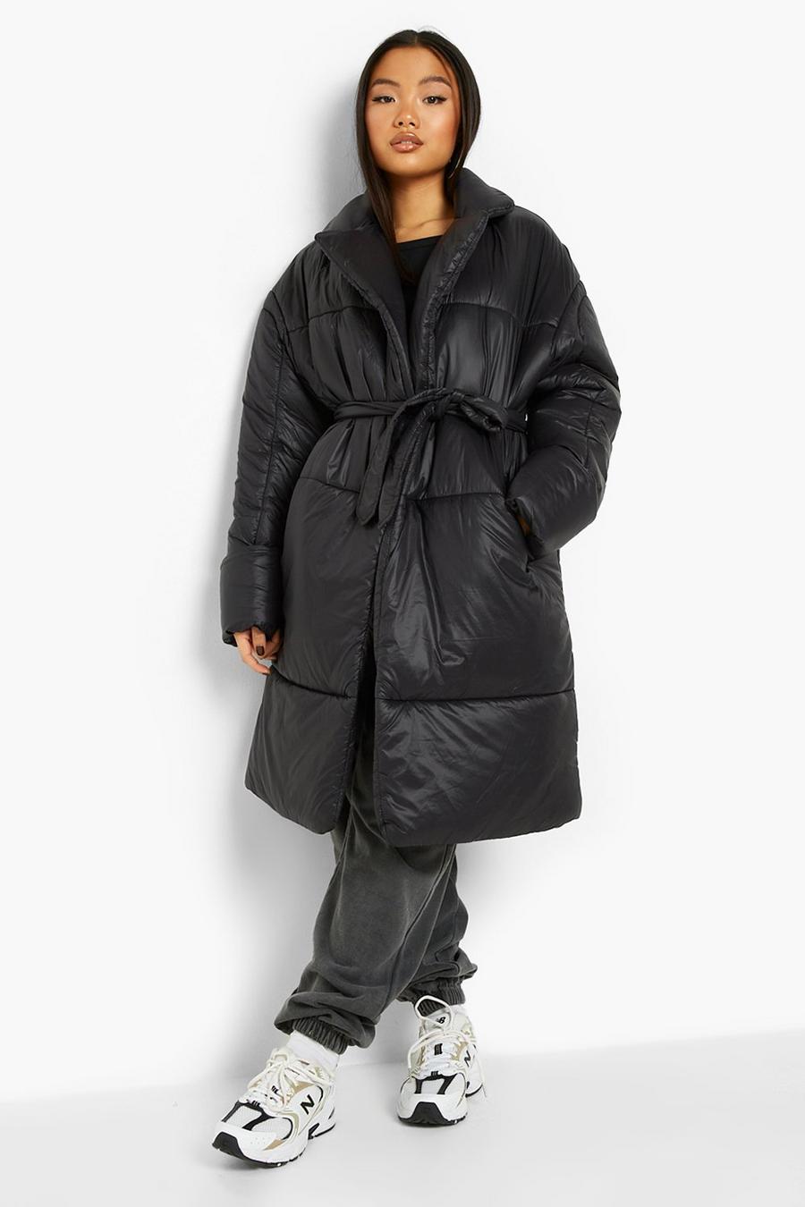 Black Petite Belted Duvet Puffer Coat image number 1