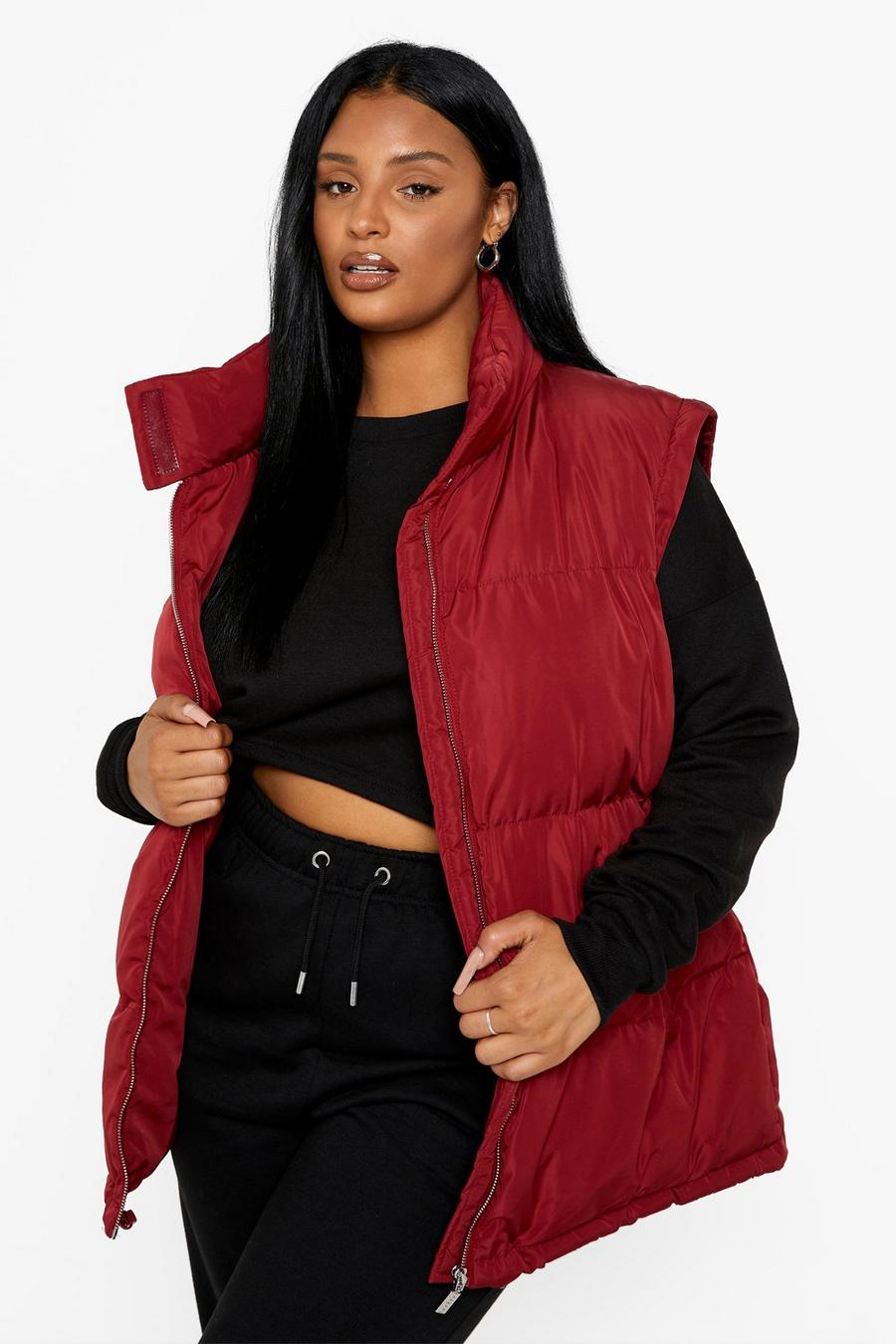 Chocolate Plus Detachable Sleeve Belted Puffer Jacket image number 1