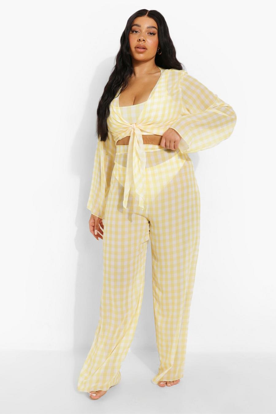 Yellow Plus Gingham Beach Trousers image number 1