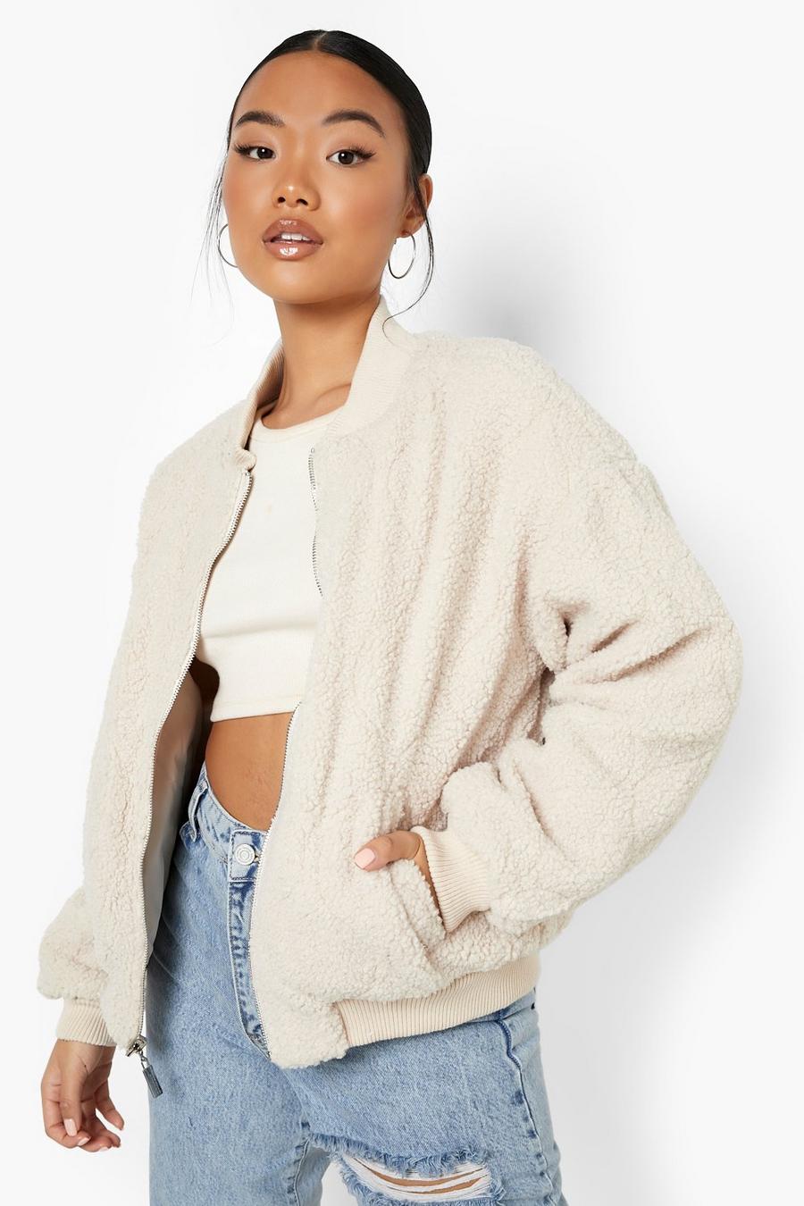 Stone Petite Reversible Faux Fur Quilted Bomber Jacket image number 1