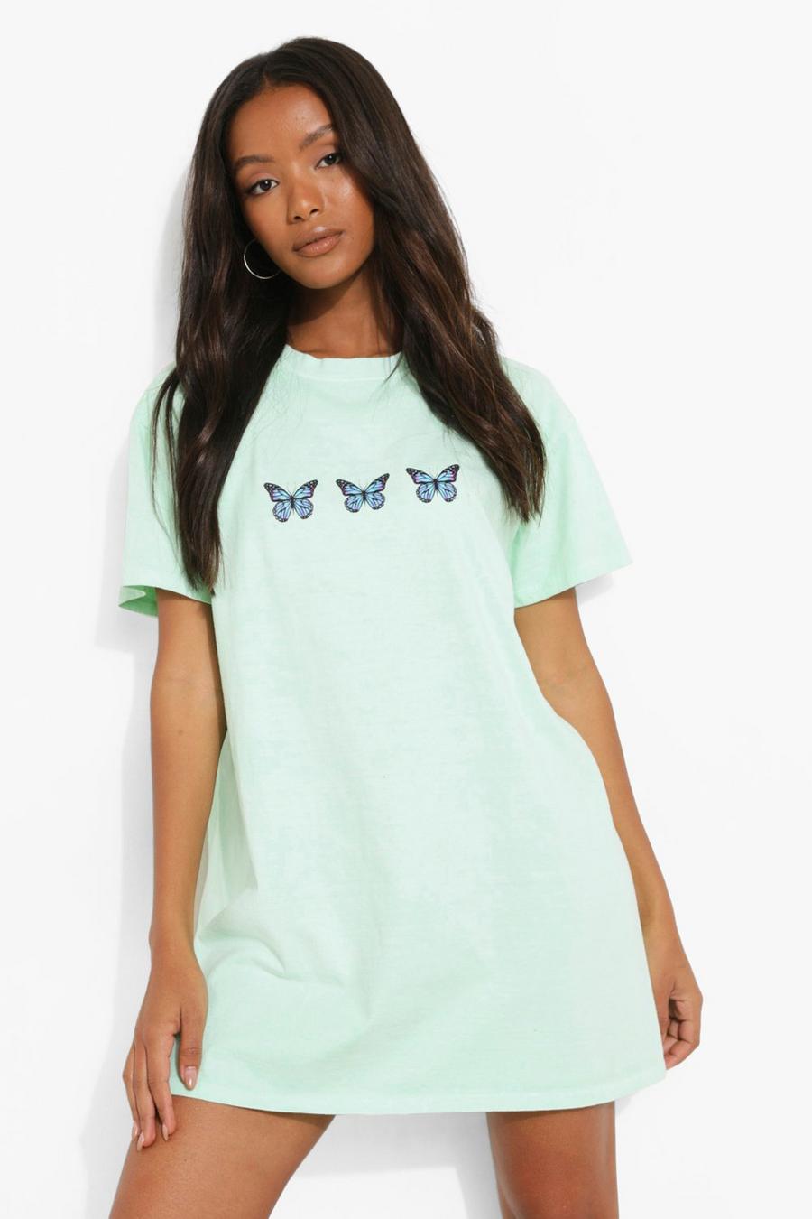 Mint Petite Overdyed Butterfly Graphic T-Shirt Dress image number 1
