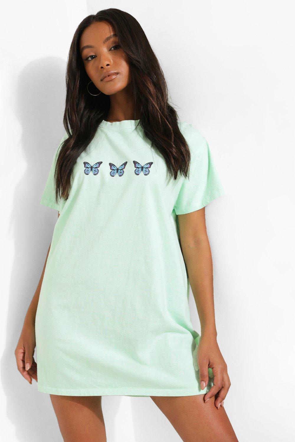 Petite Overdyed Butterfly Print T shirt Dress boohoo NO