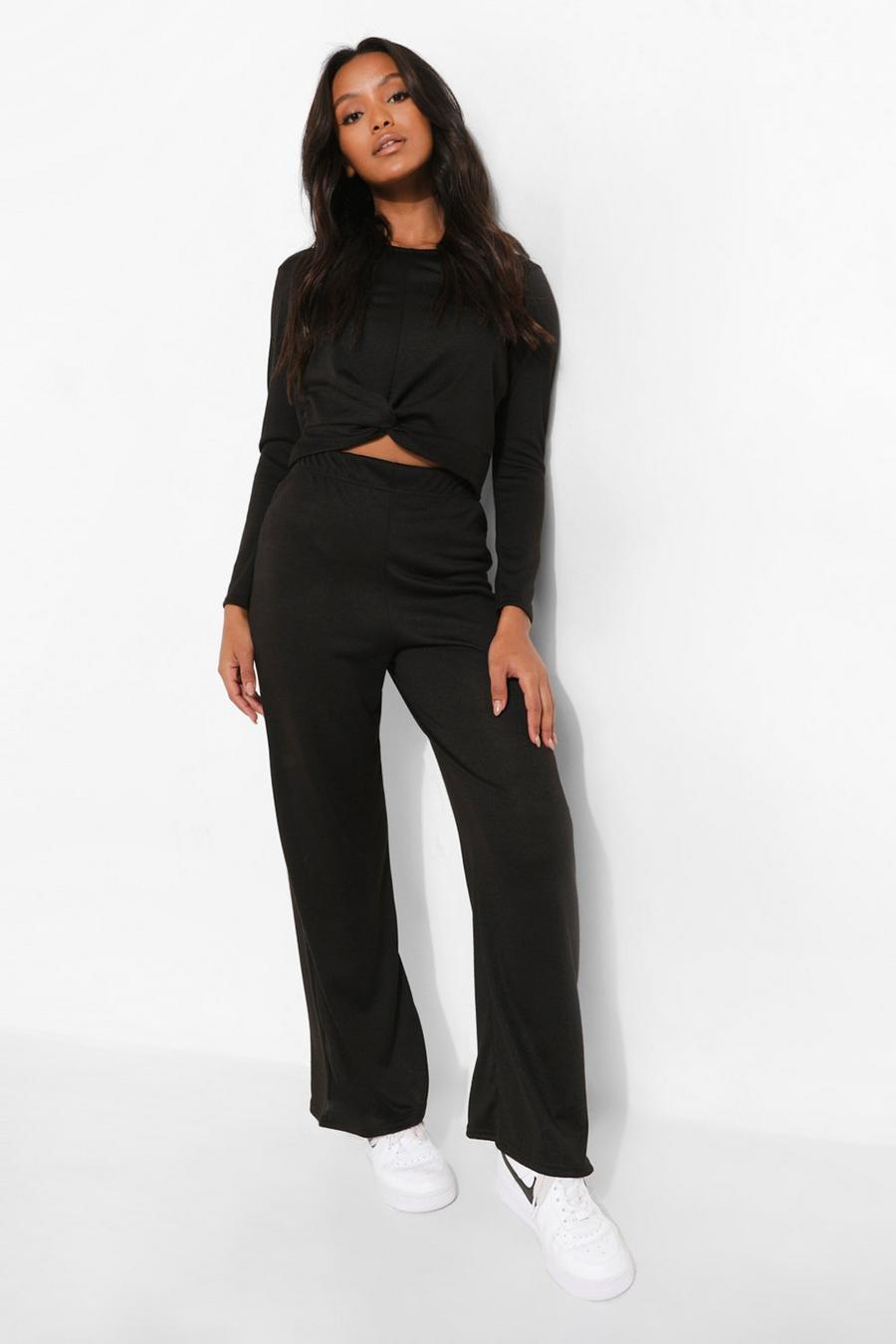 Black Petite Twist Front Crop and Trouser Set image number 1