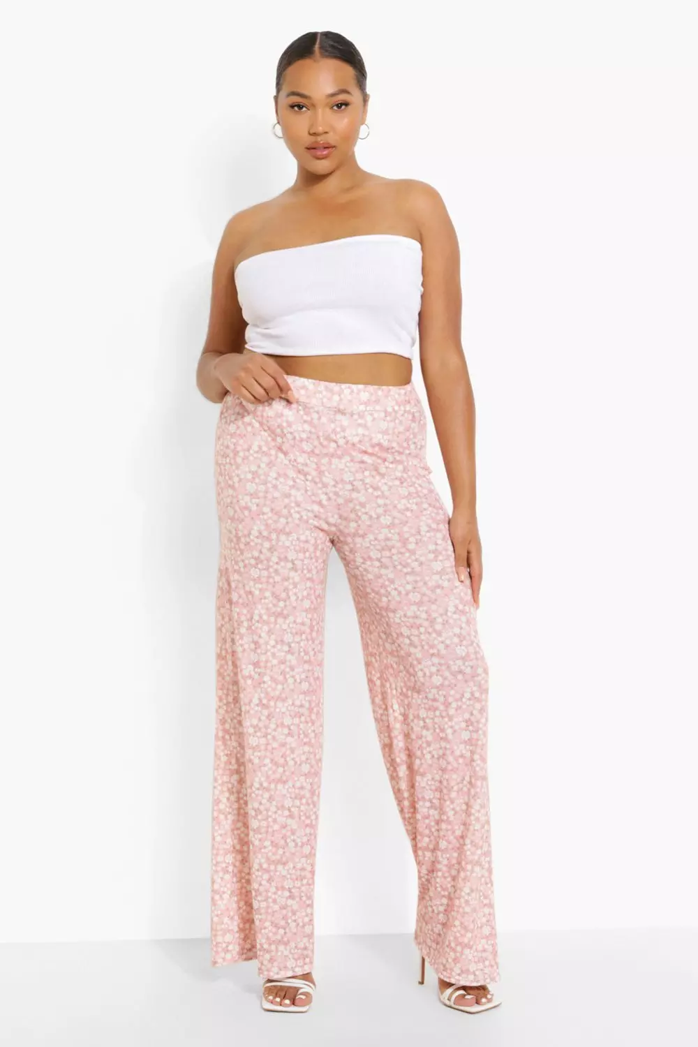 Pink floral shop wide leg trousers