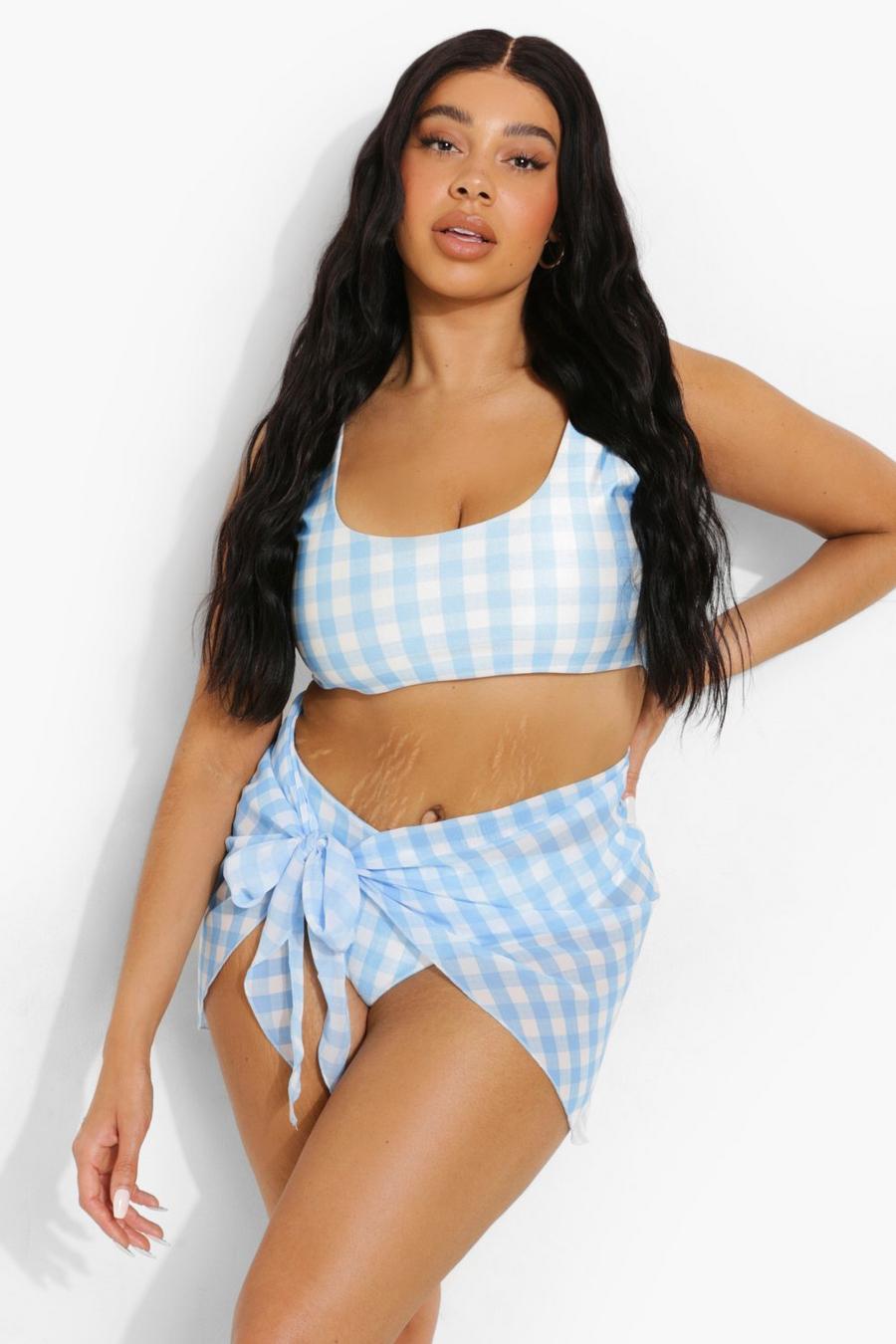 Baby blue Plus Gingham Strand Sarong image number 1