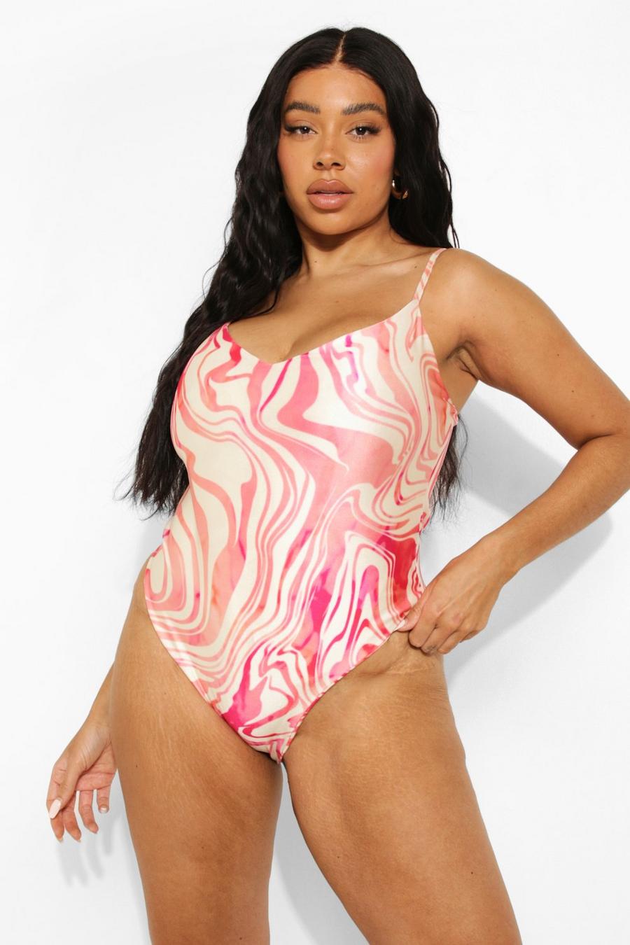 Pink Plus Wave Print Swimsuit image number 1