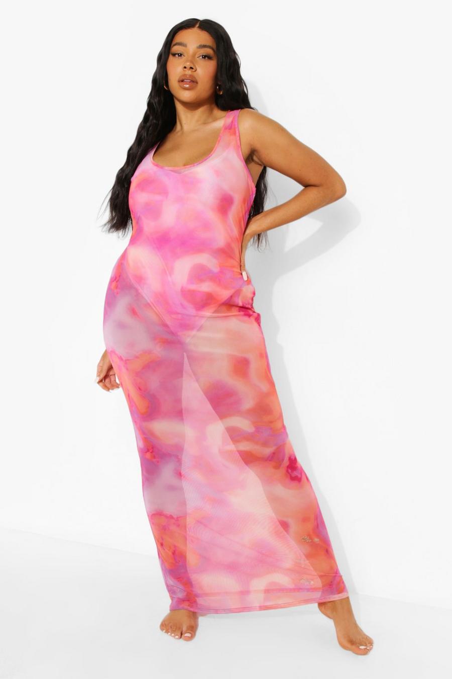Bright pink Plus Tie Dye Maxi Beach Dress image number 1