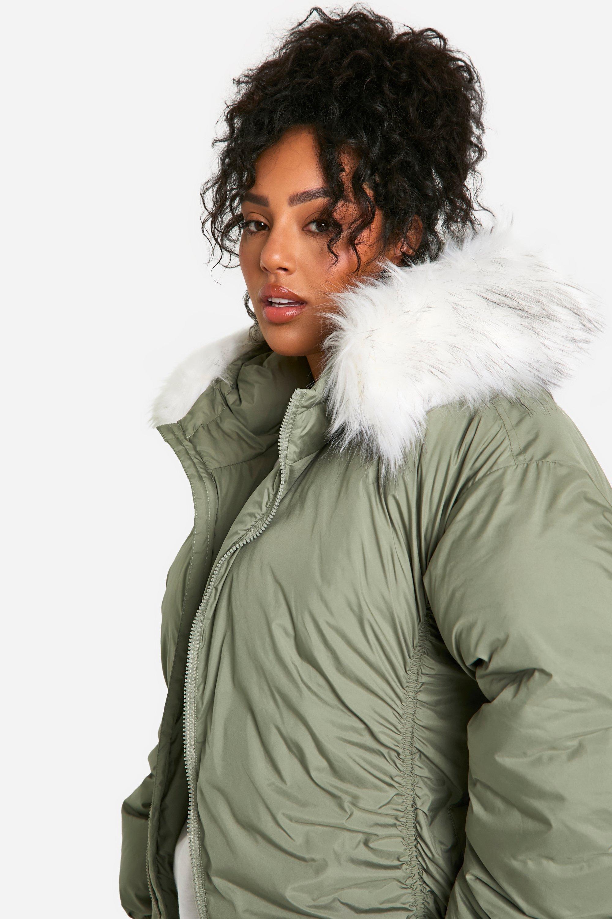 Boohoo Plus Textured Faux Fur Jacket in Natural