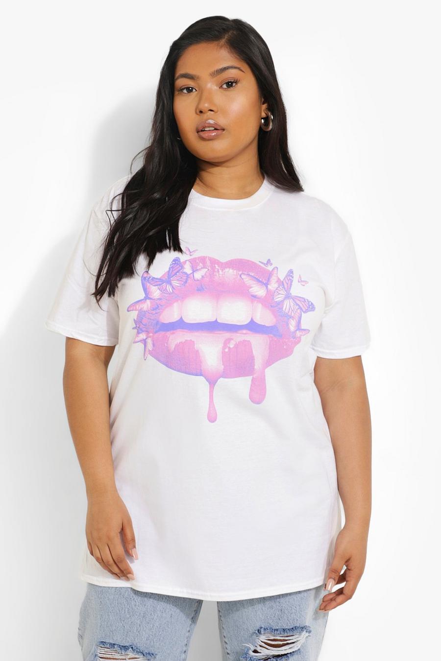 White Plus Butterfly Lips T-shirt image number 1