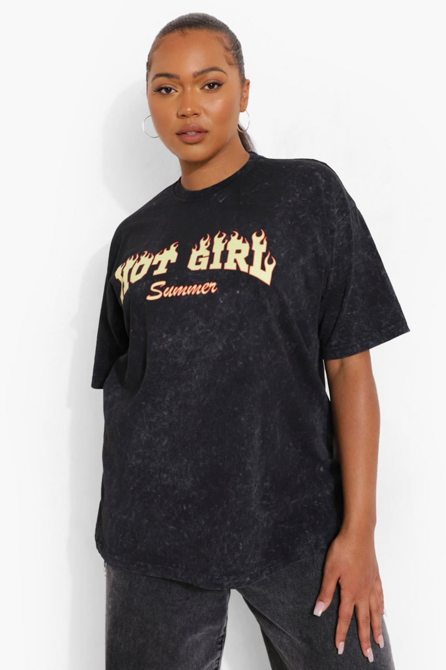 Grey Plus Acid Wash Gebleekt Hot Girl Summer T-Shirt image number 1