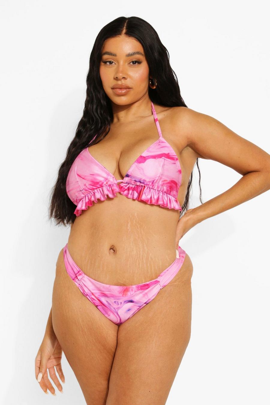 Bright pink Plus Marmerprint Bikini Set image number 1